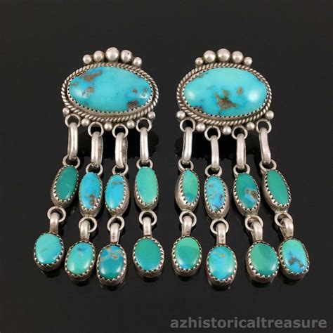 Navajo Sterling Silver Natural Turquoise Chandelier Earrings By David