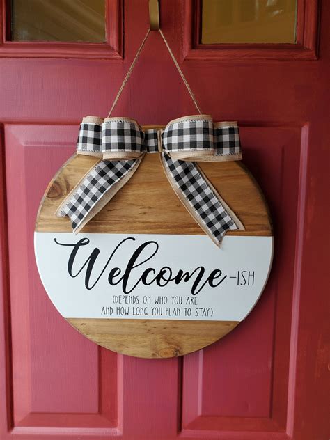 Front Door Sign Wooden Round Welcome Sign Gift For New Home Etsy