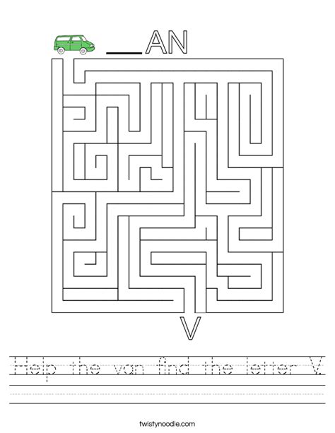 Help the van find the letter V Worksheet - Twisty Noodle
