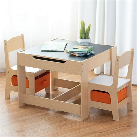 Gymax Children Kids Table Chairs Set With Storage Boxes Blackboard