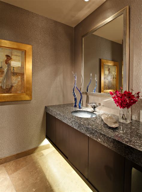 Hallway bath vanity the simplicity of this custom bath vanity is deceiving. Remodeled powder room with floating and underlit cabinet ...