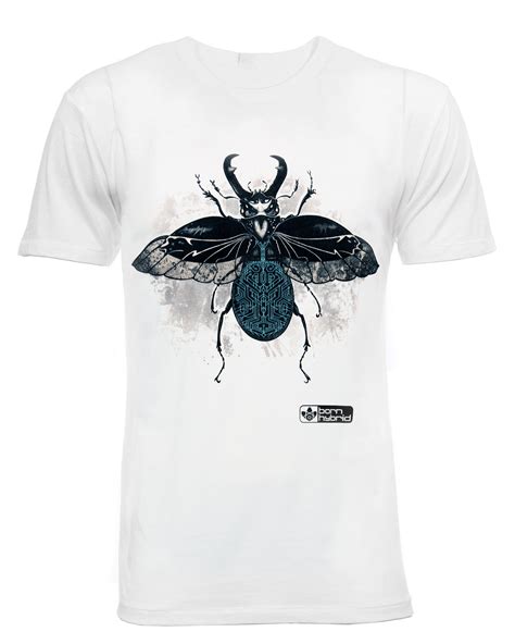 Stag Beetle T Shirt White Graphic Tee In Organic Cotton Born Hybrid