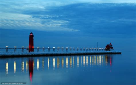 Free Download Wallpaper Lake Michigan Night Lighthouse Desktop