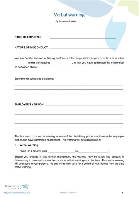 For this you can cut and cover letter is for telling what skills you have and what makes you outshine on the job you want. Verbal warning, Document, Labour Law, South Africa, Pdf ...