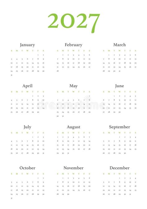 Calendar 2027 Template Vector Simple Minimal Design Planner 2027 Year