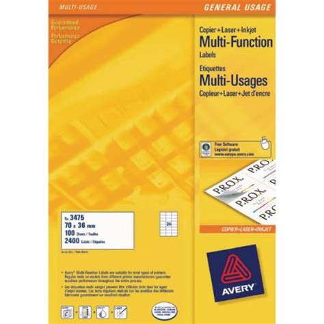 139 x 99.1mm 4 labels per sheet. Avery Multi-Purpose Label 70x36mm 24TV per Sheet White Pk ...