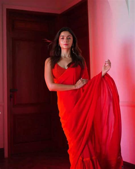 Amid Wedding Rumours Alia Bhatt Stuns In A Gorgeous Red Lehenga Saree At Rrr Trailer Launch