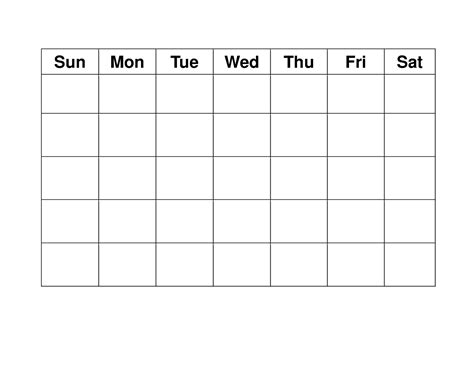 Blank 4 week calendar printable