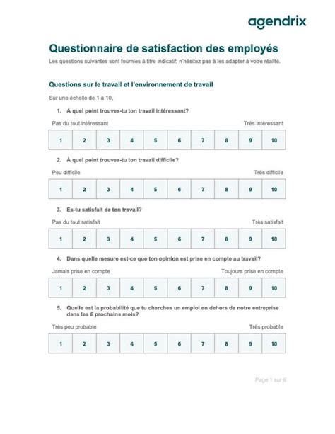 Exemple de questionnaire de satisfaction des employés  Agendrix