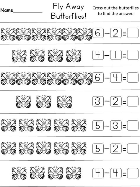 Buttterfly freebie tens and ones worksheets, subtraction kindergarten