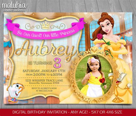 Princess Belle Invitation Disney Beauty And The Beast Invite