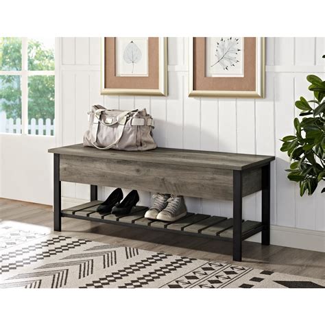 Arlington solid wood entryway storage bench in dark espresso brown. Walker Edison Furniture Company 48 in. Gray Wash Open-Top ...
