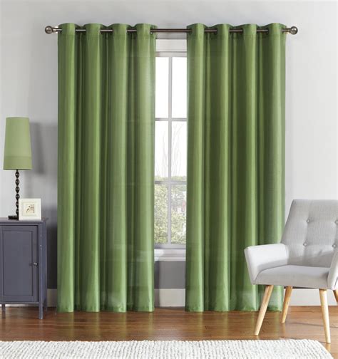 Single 1 Sage Green Window Curtain Panel Faux Silk Silver Grommets