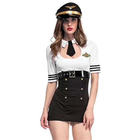woman sexy aviator airline stewardess cosplay halloween female pilot astronaut police costumes