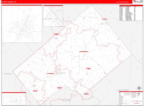 Dewitt County Tx Zip Code Wall Map Red Line Style By Marketmaps