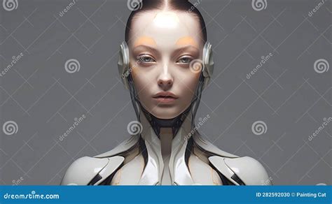 Cyborg Woman Rendering Humanoid Robot Stock Illustration