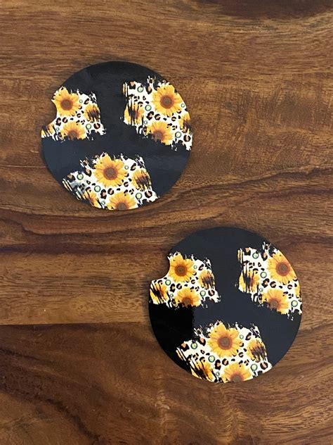 Sunflower Car Coasters Car Coasters Set Of 2 Car Accessories Etsy