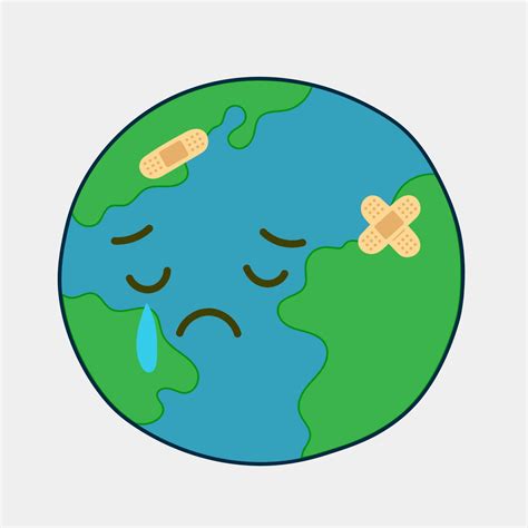 Sad Crying Earth Get Sick Of Planet Earth With Patches And Bandages