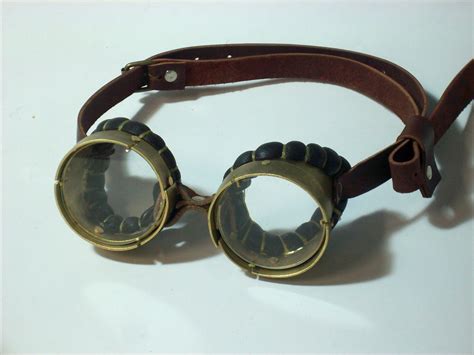 Accessories Eyewear Brass Steampunk Victorian Style Spike Goggles Colored Lenses And Ocular Loupe