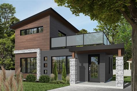 Affordable Modern Two Story House Plan With Large Deck On Second Floor