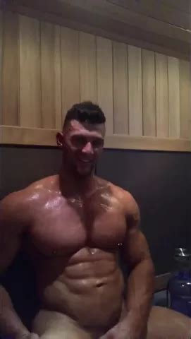 Muscle Show Off In The Sauna