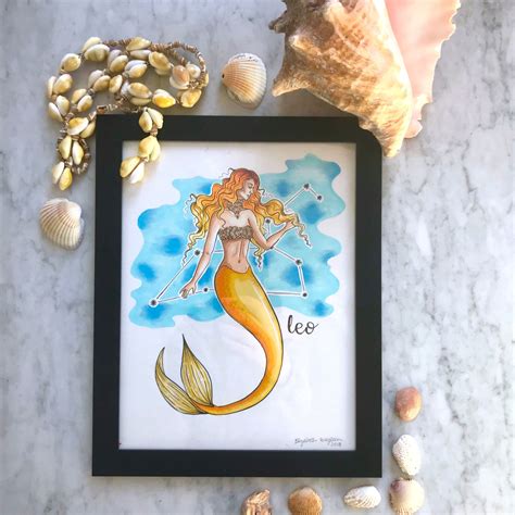 Leo Mermaid Original Art Mermaid Sticker Original Art Signed Artwork