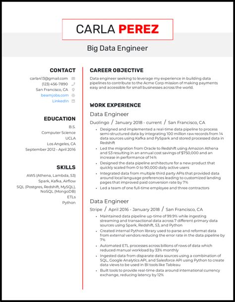 How To Build The Perfect Data Engineer Resume With Examples