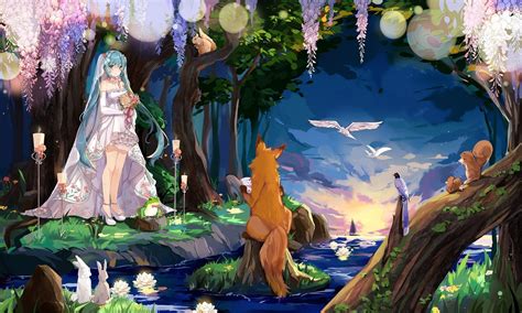 Wallpaper Wedding Dress Animals Forest Vocaloid Hatsune Miku