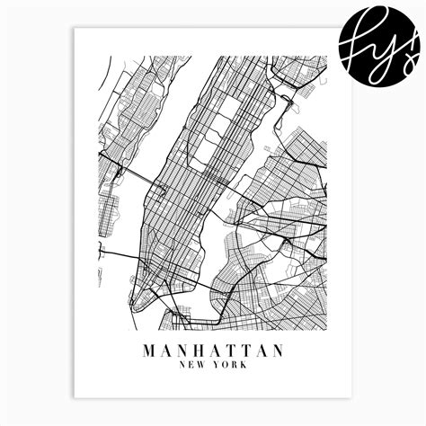 Manhattan New York Street Map Minimal Art Print Square Art Manhattan
