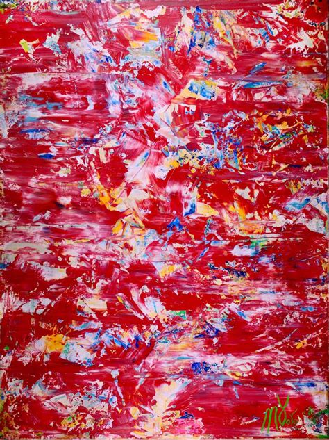 Nestor Toro Red Abstract Landscape Bold Acrylic Painting On Canvas