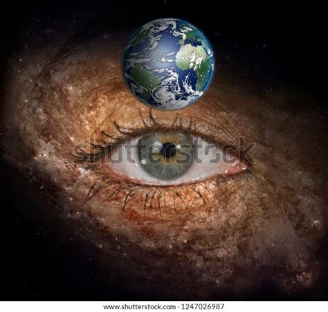 Surrealism Womans Eye Space Galaxies Planet Stock Illustration
