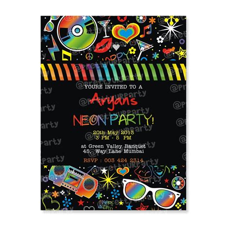Neon Party Invitation Template Free