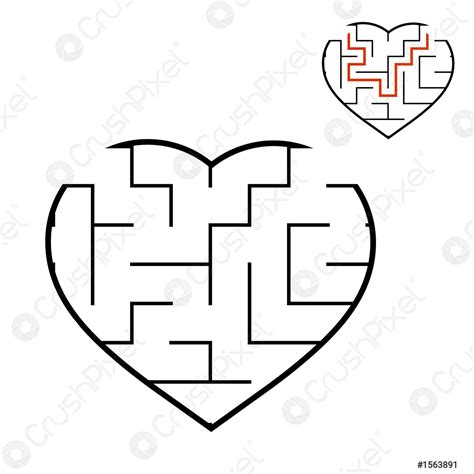 Black Labyrinth Heart Game For Kids Puzzle For Children Maze Stock