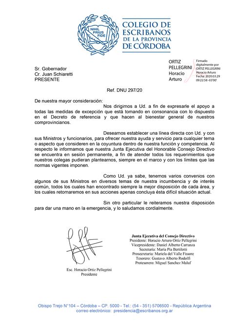 Carta Al Gobernador Cr Juan Schiaretti Colegio De Escribanos