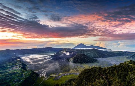 Wallpaper Clouds Mountains Indonesia Java Panorama