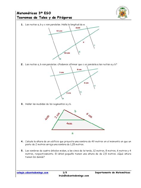01 Teoremas De Tales Y Pitágoras Ejercicios 3º Eso