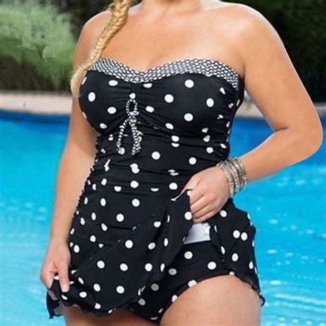 Womens Plus Size Strapless Tankini Polka Dot Print Skirt €1862