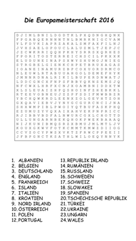 Euro 2016 Countries Wordsearch And Crossword By