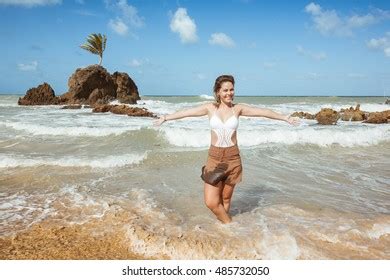 Similar Images Stock Photos Vectors Of Woman In Tambaba Beach In Brazil Known For Allowing