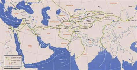 Map Of Eurasia Charting The Major Routes Of The Silk Road Note The