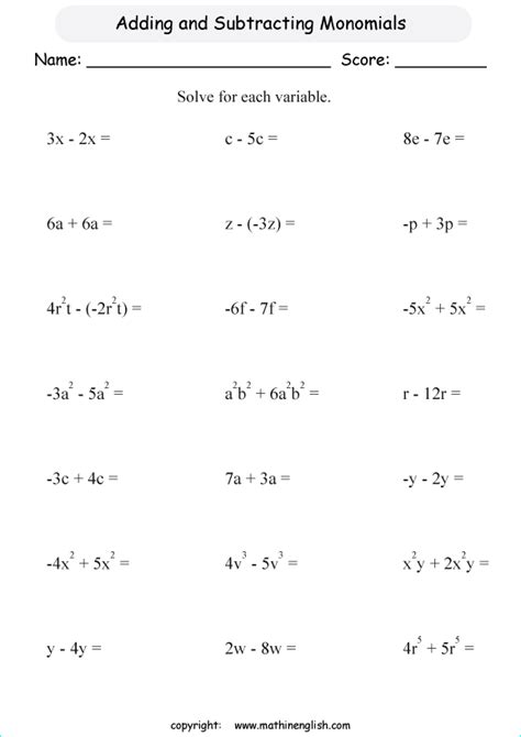 Basic Algebra Worksheet