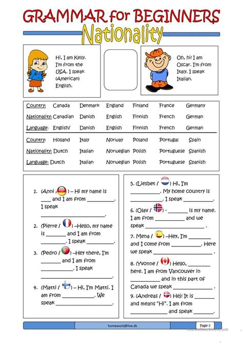 Grammar For Beginners Nationality Worksheet Free Esl Printable