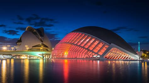Image Spain Valencia City Of Arts And Sciences River Night 1920x1080