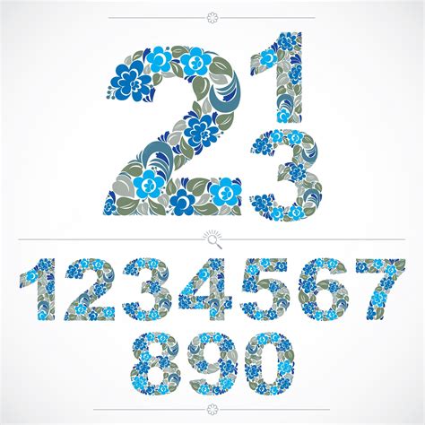 Numéros Fleuris De Style écologique Numérotation Vectorielle Bleue