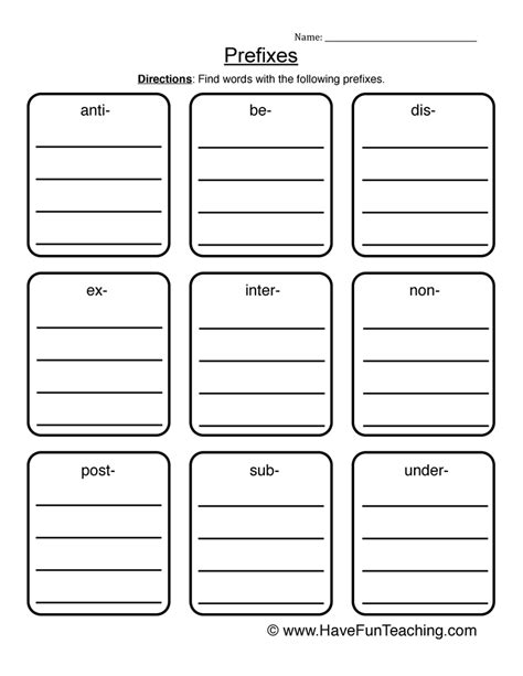 Prefix List Worksheet By Teach Simple