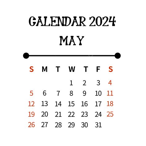 May 2024 Calendar Simple Black 2024 May Monthly Plan Png And Vector