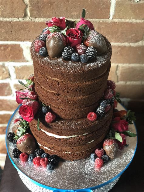 Love The Naked Chocolate Cake With Winter Berries Chocolate Strawberries And Roses My Talented