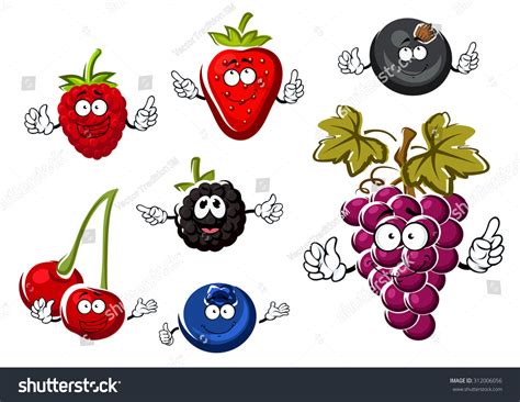 Assorted Fresh Cartoon Berries Characters Happy Stock Vektorgrafik