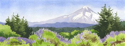 Mt Hood From The Lavender Fields Kauai Artwork Hawaii Watercolor