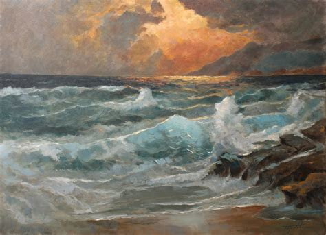 Fine Arteventide Sea And Wavesoriginal Oil Painting On Canvas By